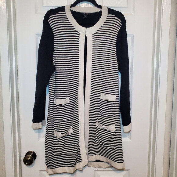 Talbots Women's Black and White Cardigan Stripe Sz XLP - Picture 1 of 9